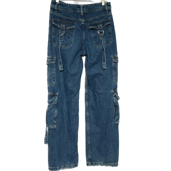 AEROPOSTALE Jeans Utility Cargo Low Rise Wide Leg Sz 2 Strappy Blue 100% Cotton - Picture 6 of 8
